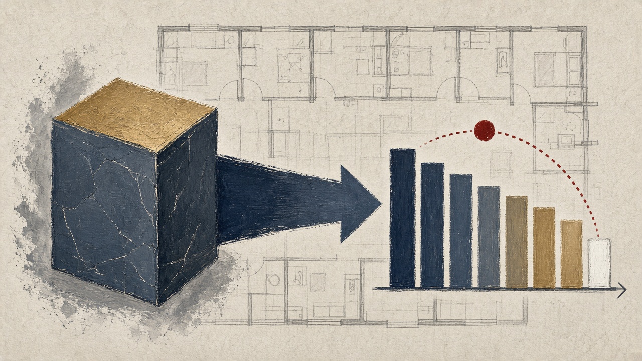 Diagram linking a large jeonse deposit block to a smaller monthly rent bar with a rate arrow between them