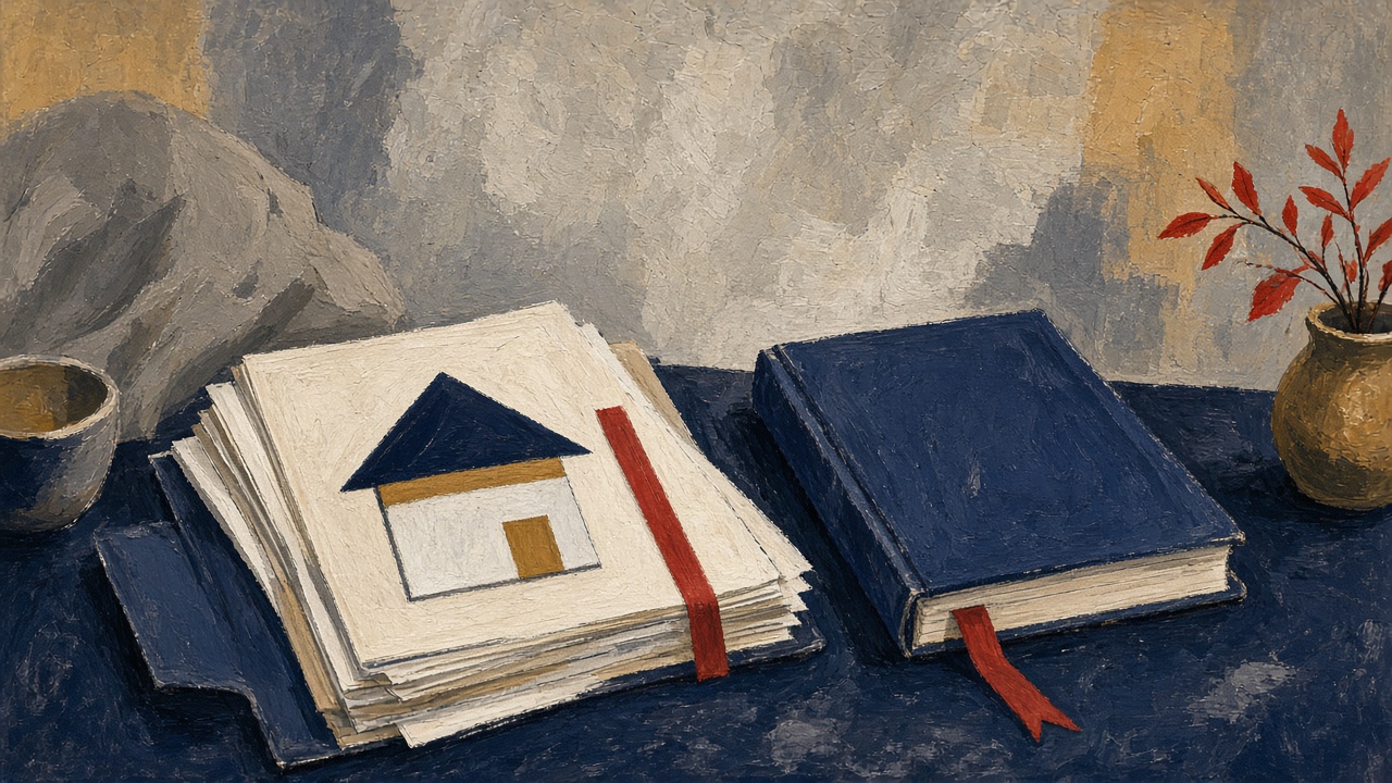 A jeonse contract folder beside an NHIS household ledger book on a desk