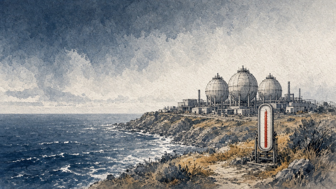 Kurnell desalination plant on the coast with storage tanks and a high dam gauge