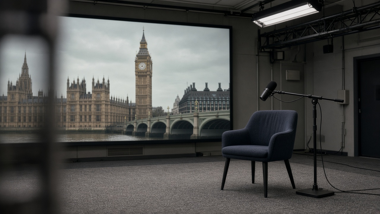 Andy Burnham speaks to television interviewers in a studio with the Houses of Parliament visible on a backdrop screen during a Monday morning broadcast.